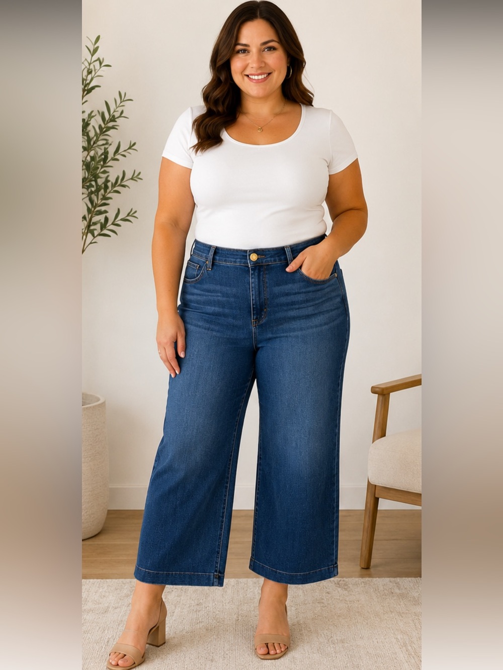 Democracy AB Technology Wide-Leg Crop Jeans in Dark Blue Size 14 NWT
